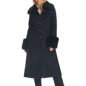 Vince Camuto black wool blend coat with removeable faux fur collar and cuffs M